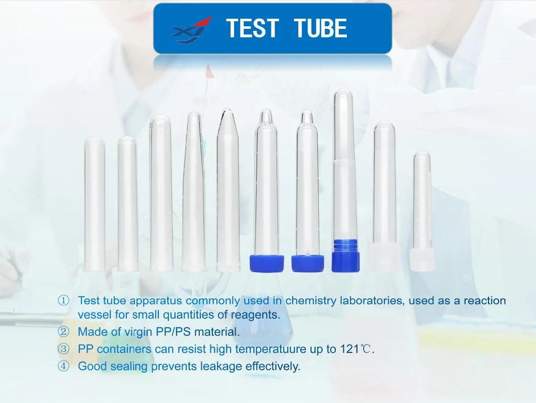 Lab Consumables Plastic Test Tube 13*100mm 16*100mm PE Pet PP PS with a Variety of Colored Lids Transparent Test Tube